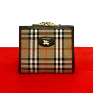 Pre-owned BURBERRY Canvas Small Leather Goods Shadow Horse Nova Check Leather Bifold Wallet