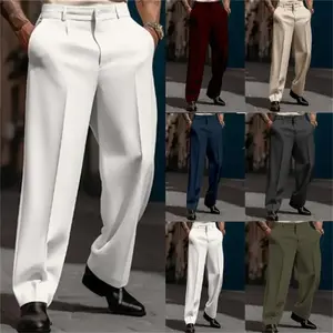 "Men's Formal Straight-Leg Pants |   Solid Color, Slanted Pockets, Comfortable & Breathable, Stylish Outdoor Trousers for Daily Wear Menswear Suit
