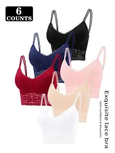 6PCS Floral Lace Bralette  Women Wireless Bra Comfortable Breathable Daily Lounge Wear