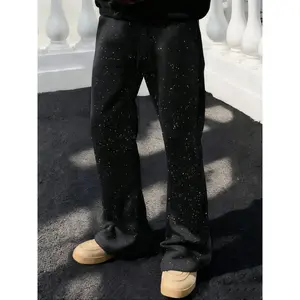 Men Streetwear Flared Sweatpants, Star Subtle Shiny Rhinestone Casual Comfortable Street style Fashion Sweatpants, For Rave, Unisex Couple,Star Pants Sparkly Sweatpants Glitter Sweatpants Rhinestone Pants Crystal Sweatpants,Fall & Winter