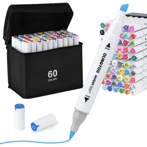 markers brush tip, 60 Colors Brush & Chisel Permanent  Markers Set, Dual Tip Art Markers Set for Adult Coloring Book