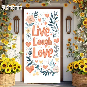 2D flat banner, 1pcLive Laugh Love Decorative Wall Art, Whimsical Floral Heart Backdrop for Bedroom Living Room, Pastel Orange Pink Blue Aesthetic Decorgalentines party decor, valentine day decor, decorations for valentines day