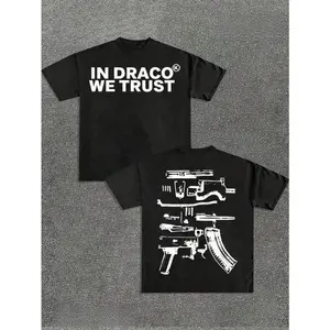 Unisex 100% Soft Cotton Crew Neck Short Sleeve Trust In Draco Double Sided Firearm Graphic Tee Loose Fit Classic Casual Versatile Streetwear Essential Inspirational Mens Daily Fashion Top