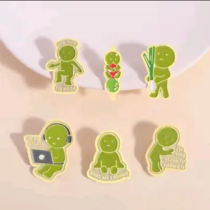 Kawaii Smiskis 5 Pcs Green Figure Series Enamel Pin | Cartoon Action Figures It's Time To Poop Busy Smiski Brooches Lapel Badge Jewelry Gifts For Friends