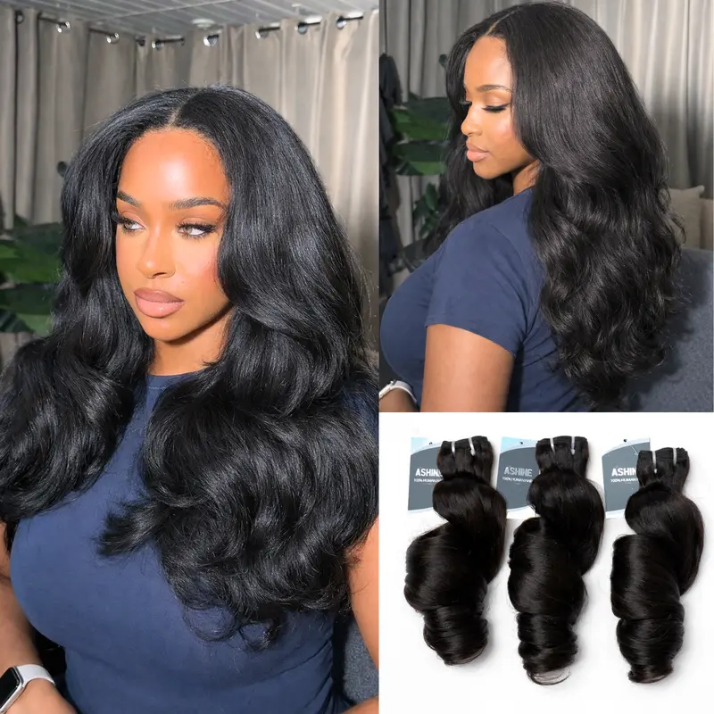 [Ashine] Premium Yaki Loose Bundles 18-22 Inch 100% Virgin Remy Human Hair Natural Blowout Texture Seamless Blend Soft & Luxury Finish