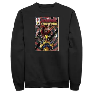 Marvel Men's Deadpool & Wolverine Action Poster Graphic Crewneck Sweatshirt Officially Licensed Pullover with Cool Poster Design and Movie Logo Print Claws Stylish Menswear Sweaters