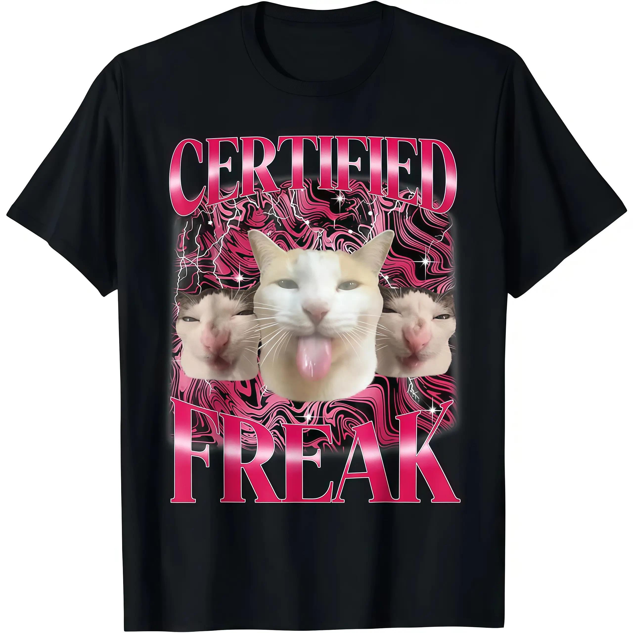 Funny Cursed Cat Meme Graphic Tee, Unisex Relaxed Fit 100% Cotton T-Shirt, Soft Breathable Shortsleeve Casual Streetwear, Menswear, Stylish, Tshirt, Breathable Fabric, Round Neck, Top, Relaxed Cut, Short-Sleeve Tee, Soft Cotton, Unisex Look, Bold Meme Ene
