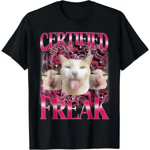Funny Cursed Cat Meme Graphic Tshirt Tee for Men and Women 100% Cotton Soft Comfortable Casual Streetwear Top Good Graphic T Shirt Cartoon Humor Meme Tee Everyday Outfit Unisex