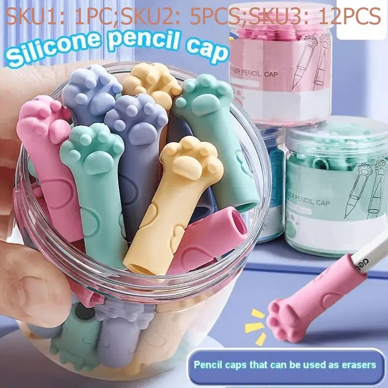 1/5/12pcs Cat Paw Erasers, Pen caps, Pencil Tops with Writing Stand Suitable for School, Office & Home Use Compatible with Pens, Pencils & Markers Ideal for Students, Teachers & Cat Lovers Essential School Supplies Christmas & Back-to-School Gifts