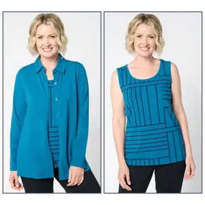 Sport Savvy Tossed Stripe Button Front Top and Tank Set