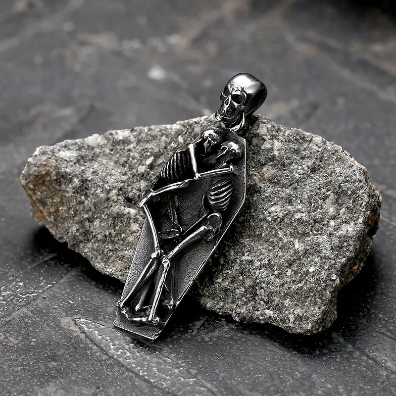 GTHIC Eternal Lovers Skull Pendant for Men Women Birthday Valentine's Day Gift Stainless Steel