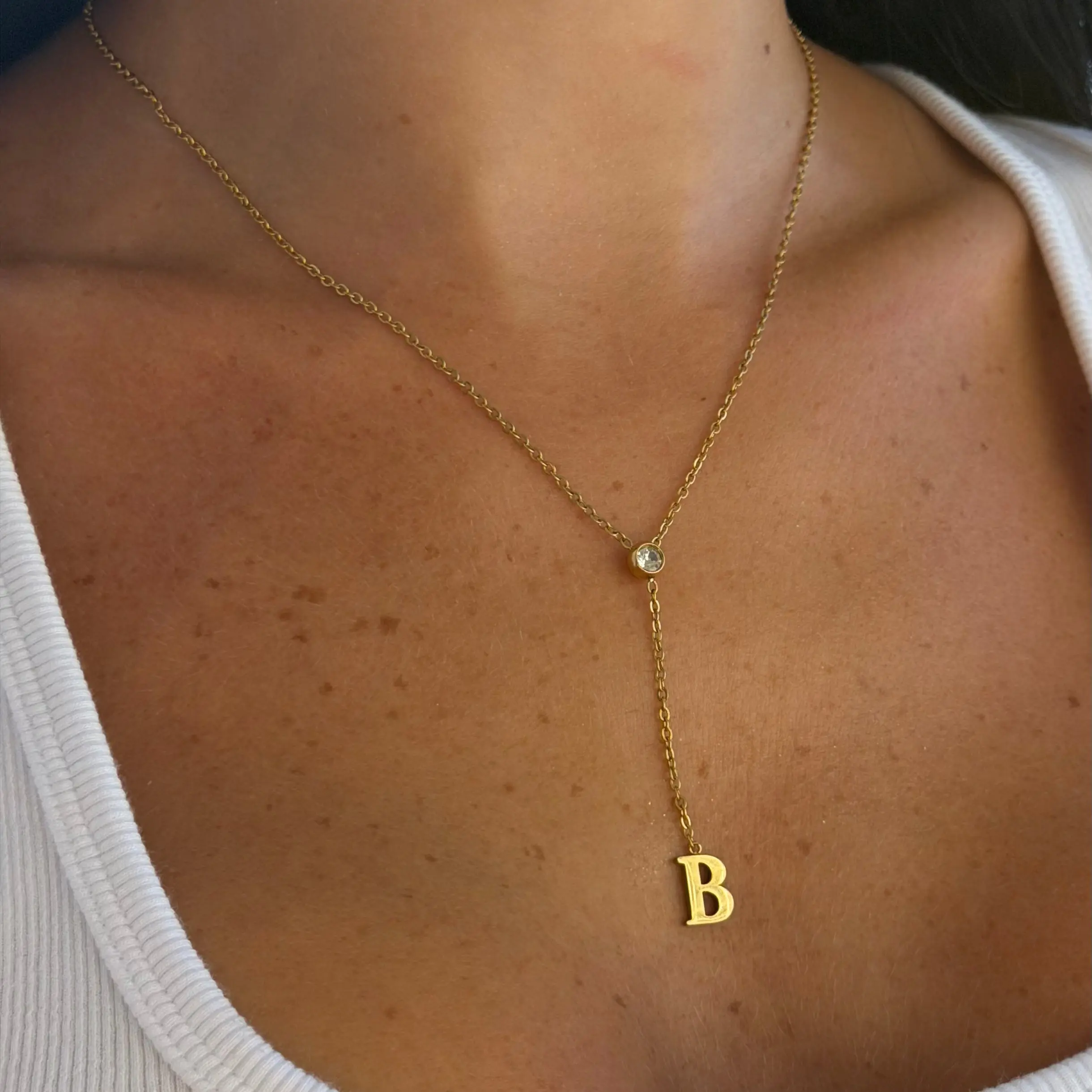 EVRY JEWELS Women's Minimalist Gold Plated Love Letter Pendant Lariat Necklace - Hypoallergenic, Non Tarnish, Initial, Tarnish Proof, Personalized Fashion Costume Jewelry, Non Tarnish Necklace, Initial Necklaces