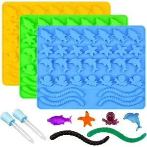 Gummy Molds Hard Candy  - Candy Molds Silicone Including Worms, Starfishs, Dolphins, Octopus, Sharks Sea Mold, Pinch Test Approved Pack of 3 Ocean Molds