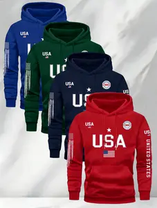 Men's 4-piece long sleeved hoodie with flag pattern for casual and comfortable wear