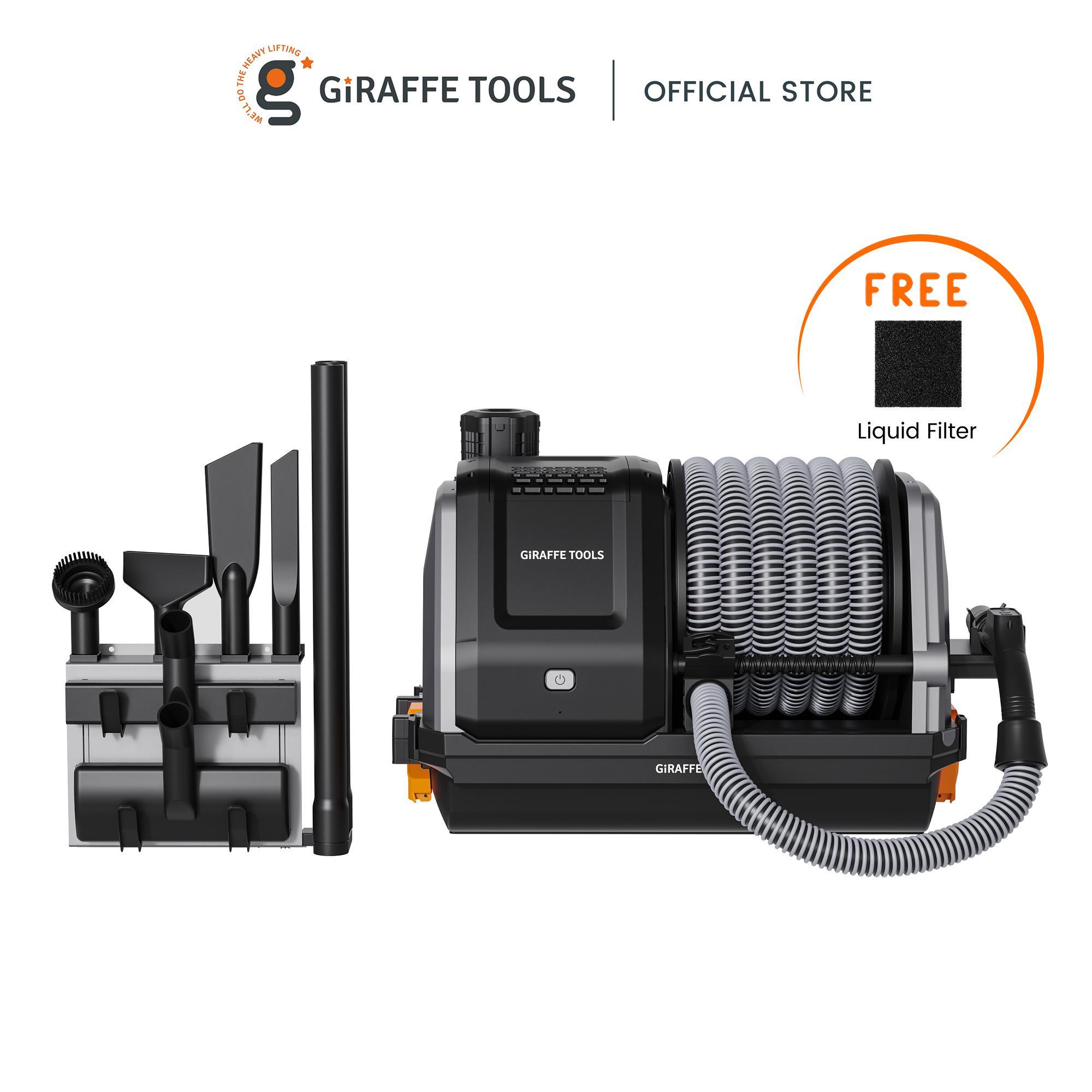 Giraffe Tools Grandstorm Vacuum Cleaner 30ft Retractable 20KPA Suction 6 Nozzles 4.5 Gallon Dustbin Wall Mounted Wet Dry