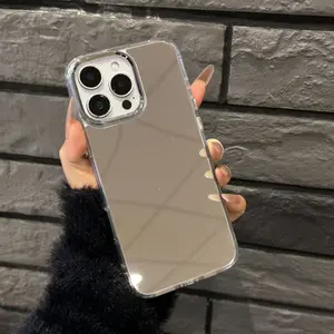 Mirror Phone Case for iPhone 17/16/15/14 Plus/13/12/11 Pro Max, Mirror for Girls Women Makeup, Cute Glossy Hard Back+Clear Soft TPU Bumper Slim Fit Anti-Drop Shockproof Protective Case for iPhone 17 Pro Max