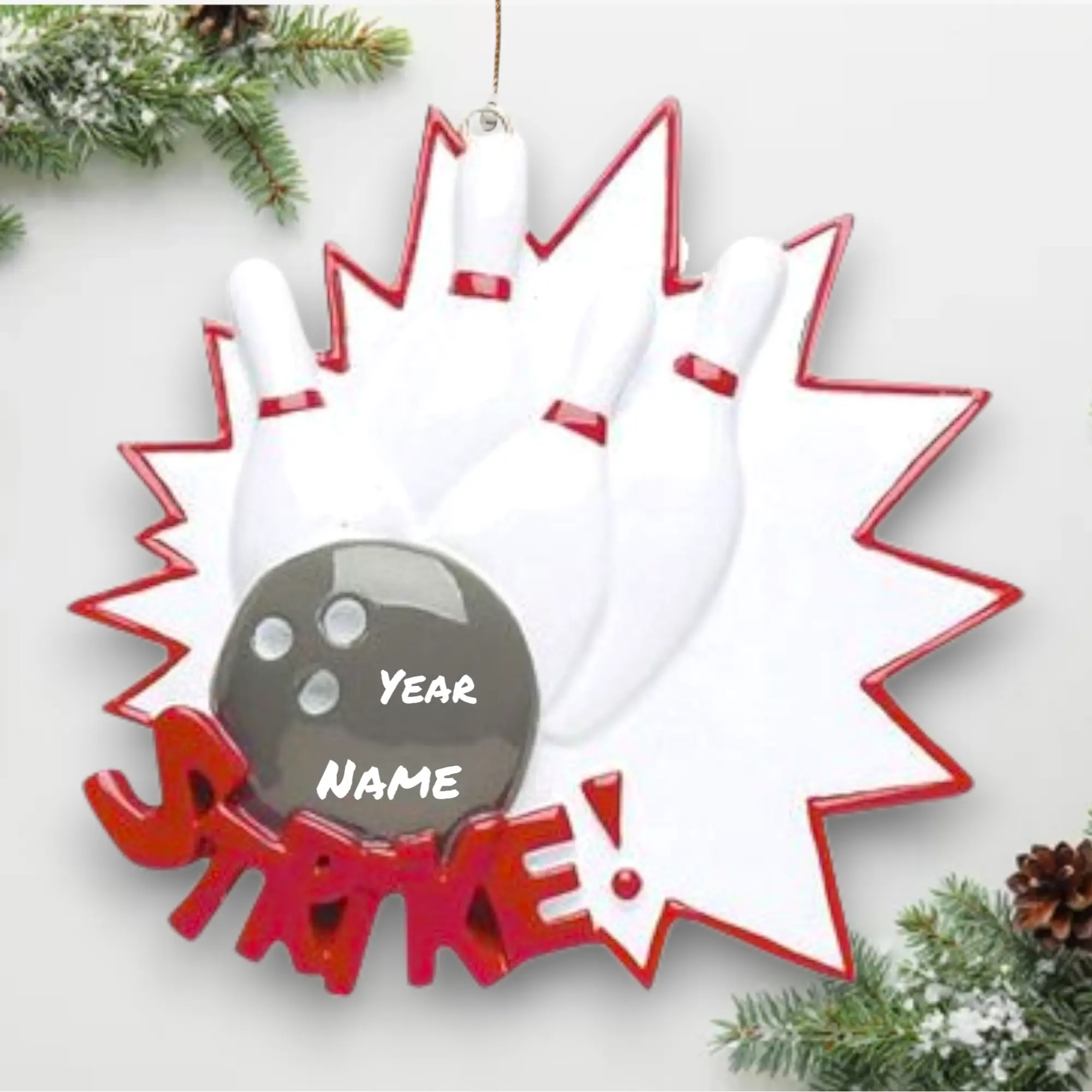 Personalized Strike Bowling Christmas Ornament – Custom Bowling Ball & Pins Ornament with Name & Year – Bowler Gift – Noel Box