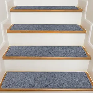 Stair Treads for Wooden Steps Indoor, 15 Pack 8" X 30" Non Slip Carpet Stair Treads with Reusable Adhesive for Kids Elders and Dogs, Surface Polyester TPR Backing Stair Rugs ,Easy Clean,  Non-slip and Reduce Noise Mats