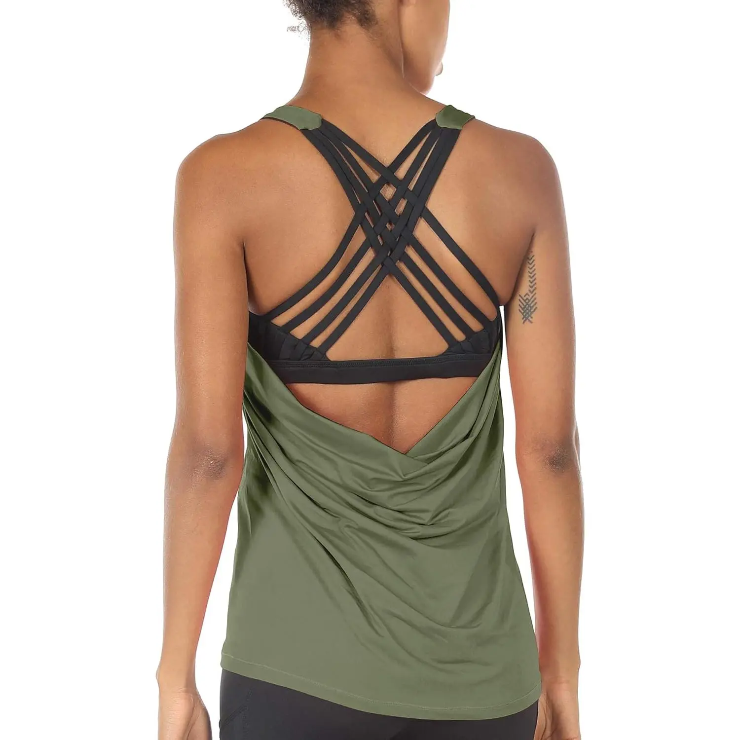 Women's Open Back Workout Athletic Yoga Tank Tops with Built in Bra JianShuLuxe
