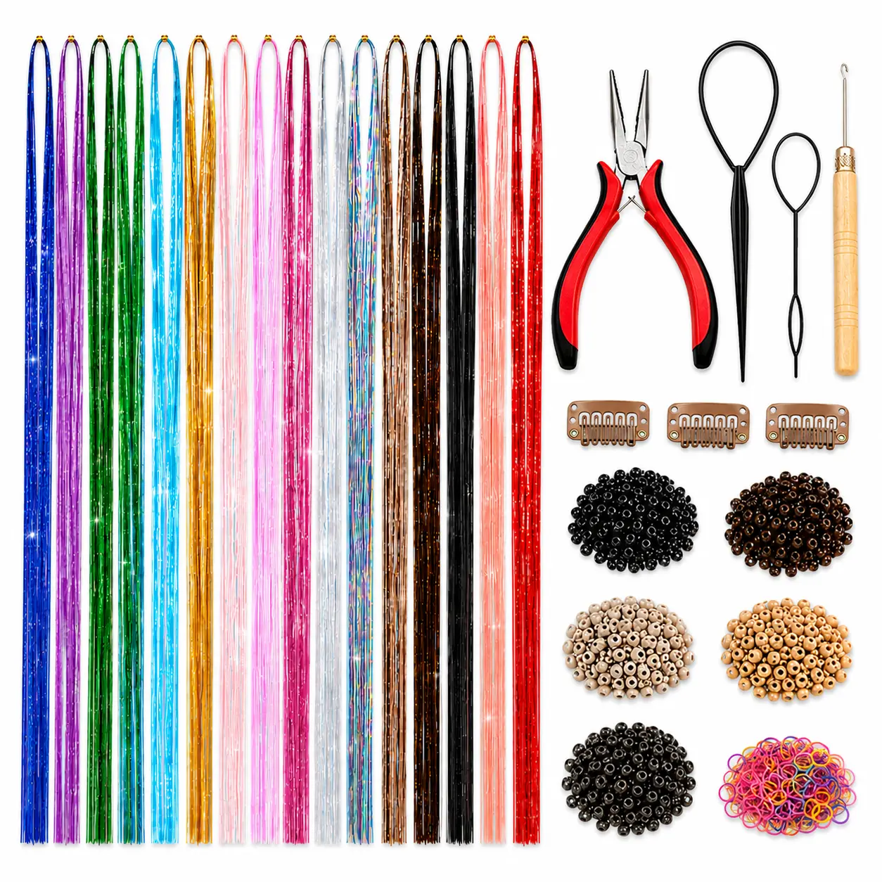 Hair Tinsel Kit for Girls & Women, Glitter Hair Extensions, 48-Inch Holographic Bling Hair Tinsel, Heat-Resistant Hair Accessories for Parties & Festivals