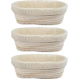 3Pcs Banneton Bread Proofing Basket, 10 inch Oval Banneton Basket,Sourdough Proofing Basket,Bread Bowl Handmade Rattan Baskets and Liners for Professional & Home Sourdough Bread Baking