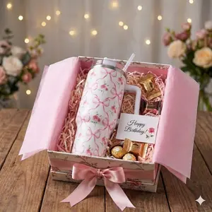 Valentine's Day Pink Bow Floral Tumbler with Straw and Lid 40oz Watercolor Bow Flower Stainless Steel Cup with Handle Pink Travel Coffee Tumbler Cup for Home Office Travel Women Girls Birthday