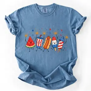 Comfort Colors Patriotic Doodle, Cute Fourth of July Shirt, Watermelon Hotdog Firework Shirt, Retro American Shirt, Funny Sumer 250th Shirt