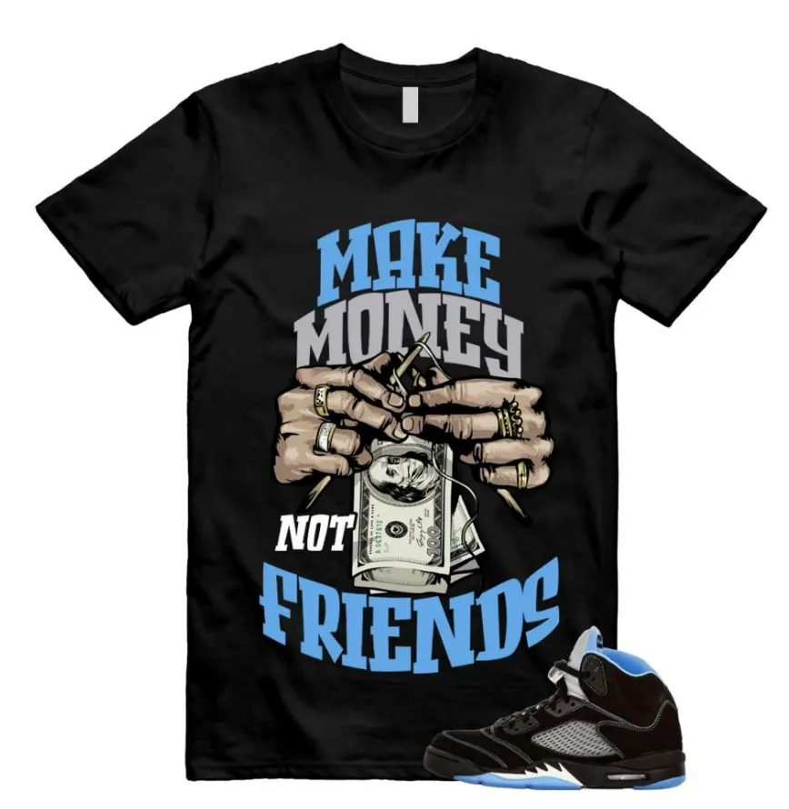 Make MN Shirt To Match 5 Retro Black University Blue White 2026, Black/University Blue Sneaker Matching Shirt, Cotton Unisex Graphic T-Shirt