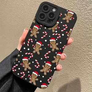 Creative Gingerbread Man Cane Design Phone Case, Shockproof Full Protection for iPhone 17/16/11/12/13/14/15/16 Pro Max/plus/air