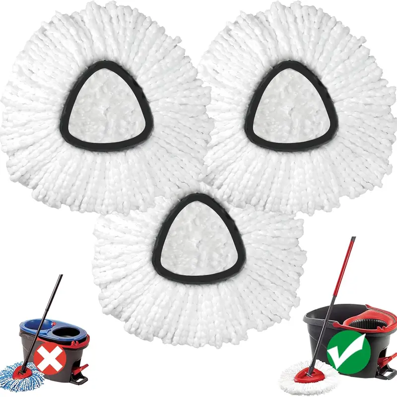 3-Pack Rotating Spin Mop Head Replacements for O-Cedar Easywring 1-Tank System, Secure Snap Fit, Durable Water-Absorbing Cleaning Refills, Machine Washable, Easy Installation, Expand Fully After Unpacking, Car-Wash Ready, Fits Wood/Tile/Ma Floors