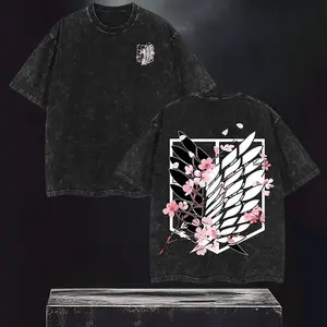 Men's Eren AOT Valentine Short-Sleeve T-Shirt, Wings of Freedom Washed Vintage Oversized Graphic Tee, Soft Casual Streetwear Crewneck, 2026 Anime Merch Top, Shortsleeve, Vintage Graphic Tees