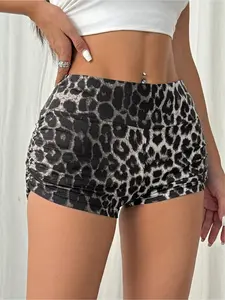 Women's Sexy Fashion Fit Leopard Print Ruined Motorcycle Shorts, suitable for summer beach, graduation ceremonies, Easter concerts, Nashville vacations, music festivals, cocktail parties, dates, and other occasions. Fitted