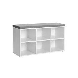 VASAGLE Shoe Bench with Cushion, Shoe Storage Bench with 6 Compartments and 3 Adjustable Shelves, Entryway Bench with Padded Seat