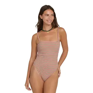 BILLABONG Women's Summer Hi Yarn-Dyed Tully One Piece Swimsuit, High-Leg Medium Coverage Beach Swimsuit, Removable Adjustable Straps, Removable Cups, Recycled Fabric