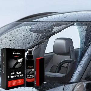 glass oil film remover kit – includes cleaning spray & scrub tool – effectively removes stubborn oil film, water spots & road grime – restores crystal-clear windshields & mirrors – essential for car owners & safe driving
