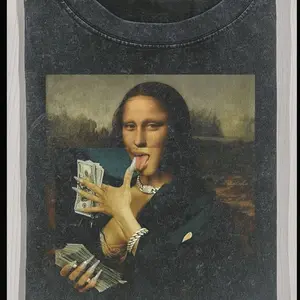 Men's 230g Heavy Washed Cotton T-Shirt Fibonacci Sequence Mona Lisa Accounting Design 1.618 Calculator Money Print Financial Analyst CPA Economist Gift Retro Streetwear Shirt