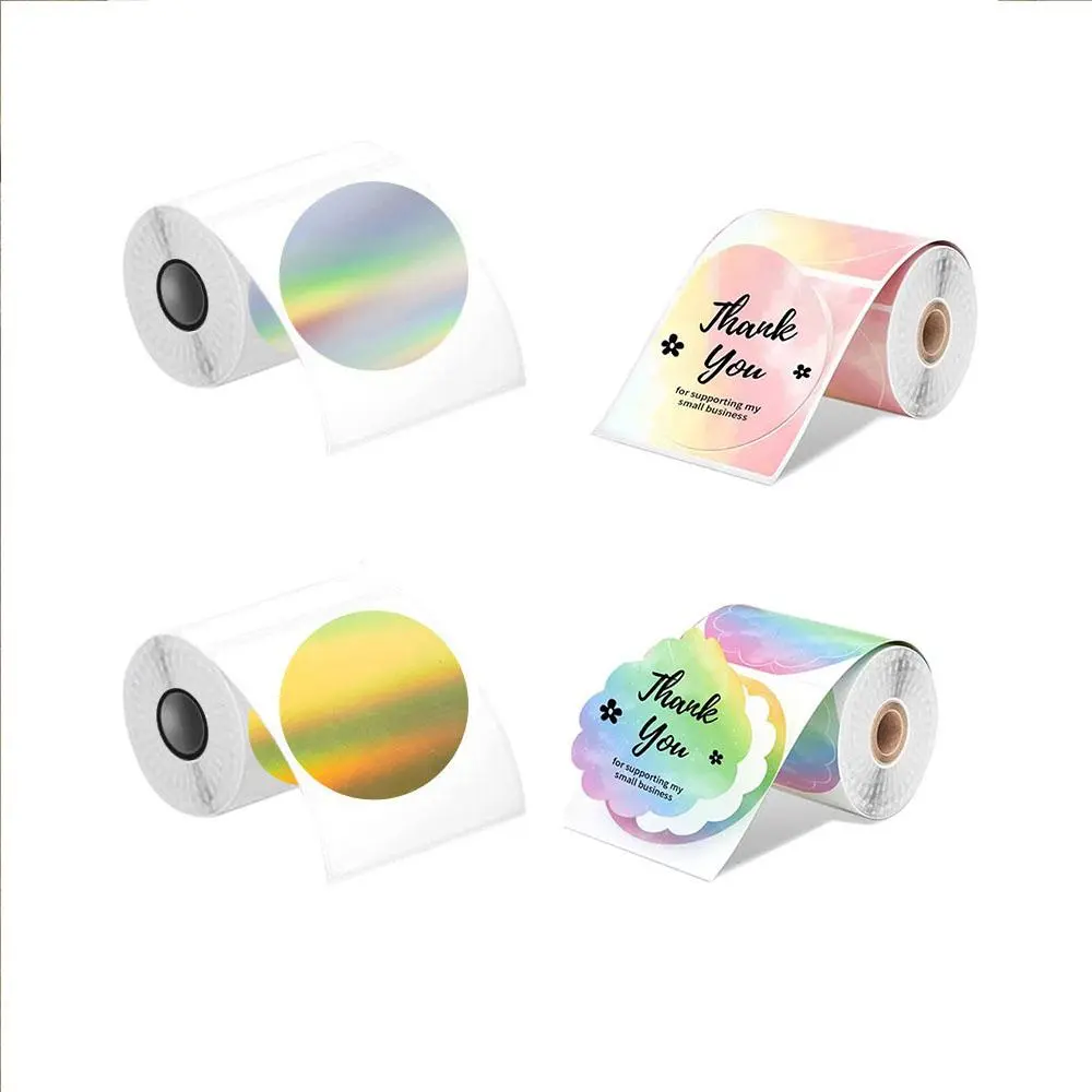 Round Holographic Thermal Label Paper, 1 Roll 50x50mm Thermal Printing Label Sticker, Self Adhesive Label Paper for Phomemo M110 M220 M200 & Dete P1/P2 P50 Printer, Circle Sticker Label, Thermal Sticker Labels, Direct Thermal Stickers