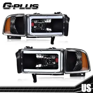 Fit For 94-02 Dodge Ram 1500 2500 3500 Amber Corner Black LED DRL Headlights