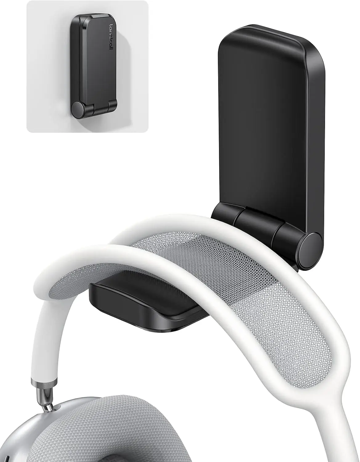 Black Adhesive Headphone Stand with Sticky Pad - Wall/Under Desk Mountable Hanger Hook Clip, Compatible with AirPods Max, HyperX, Sennheiser, SteelSeries, Stax, B&W Earphones