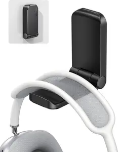Headphone Stand, Sticky Headset Hanger - Adhesive Headphone Holder Hook Mount, Headset Stand Holder Clip Under Desk, Earphone Clamp for Airpods Max, HyperX, Sennheiser, Black