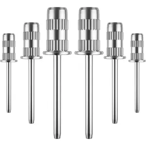 6 Pack Silver 3/32 inch Nail Drill Bits Sanding Bands Mandrel for Acrylic Nails Manicure Pedicure Tool