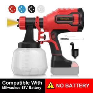 【DealsForYouDays】20V Cordless HVLP Paint Sprayer with Brushless Motor, Brass Spray Guns for Milwaukee 18V Battery (Battery Not Included), 1000ml/min Flow, 1200ml Container, 150 Din/s Viscosity Max, 4 Nozzles (Red) - Father's Day Gifts, Summer Wins