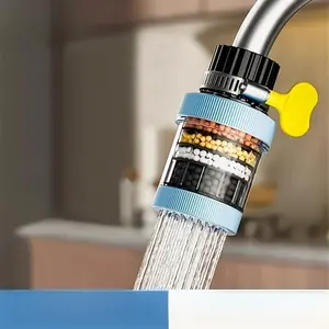 Universal Camping Water Faucet Filter, Splash-Proof Portable Water Purifier with Removable Cartridge, Easy Install Sink Tap Adapter for Outdoor Travel RV Home Kitchen Use
