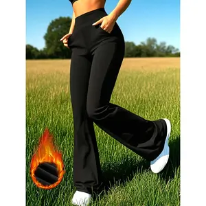 Women's wool lined flared pants, thick and warm high waisted slim fit leggings, elastic abdominal control, perfect choice for autumn and winter casual wearRAIMENTRY