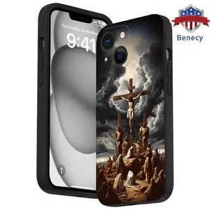 Jesus Christ Design Pattern Straight Edge Phone Case for iPhone 15 16 14 Pro Max 13 12 11 XR XS Plus E Shockproof Drop Protective Rugged Durable Silicone Cover Cellphone Protective
