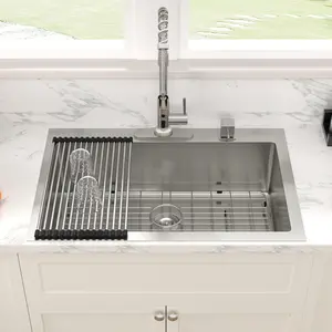 Sarlai 33 x 19 Inch Undermount Workstation Kitchen Sink Single Bowl Z-Shape Ledge Undermount Kitchen Sink 16 Gauge Stainless Steel Kitchen Sink