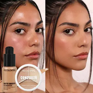 1PC Full Coverage Foundation with Powder Puff- Waterproof And Long-Lasting Matte, Perfectly Conceals Dark Circles And Blemishes, Natural End - Suitable for All Skin Types, a Must-Have for Makeup | Natural Matte Foundation | Liquid Foundation, Concealer