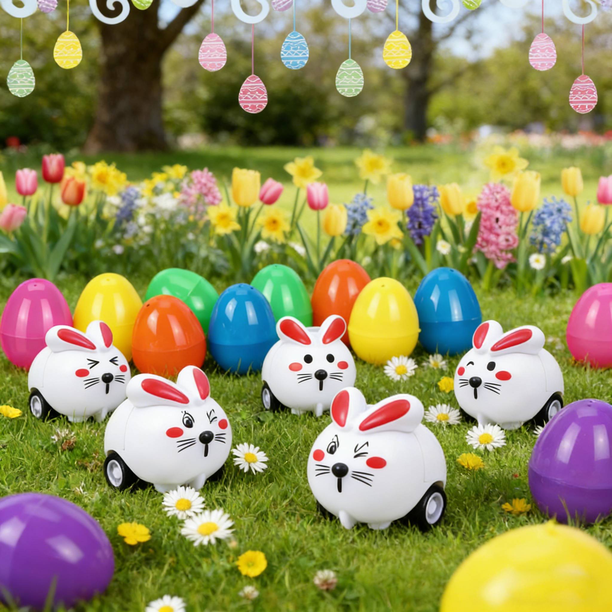 30/50 Pcs Easter Egg fillers Set with Mini Pull Back Cars, Easter Bunny Toy Car for Easter Egg Hunt, Plastic Non-Candy for Boys Girls Easter Basket Stuffers Gifts Spring Party Favors Classroom Prize Supplies