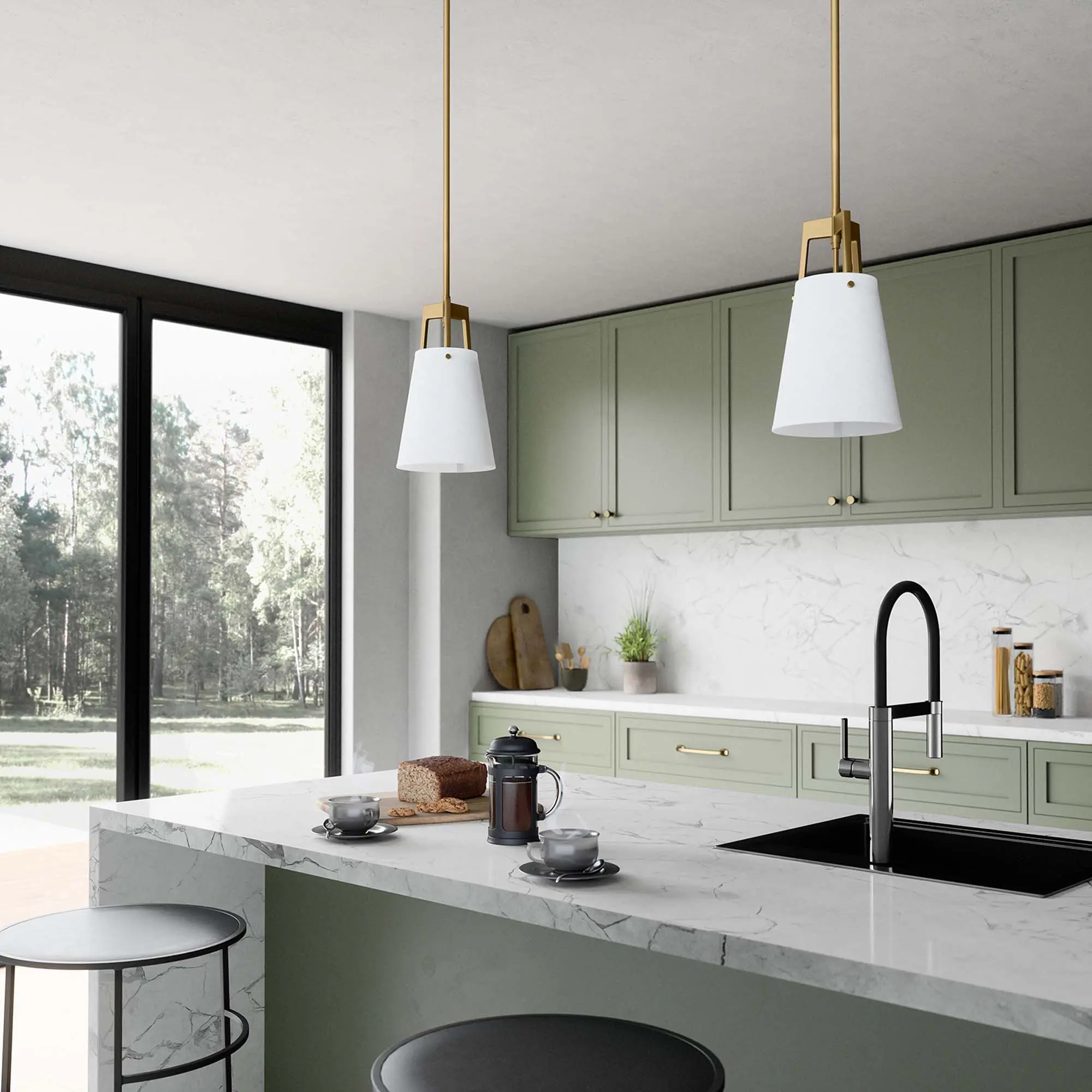 Modway Aspire Pendant Light in White Satin Brass Modway Aspire Pendant Light in White Satin Brass