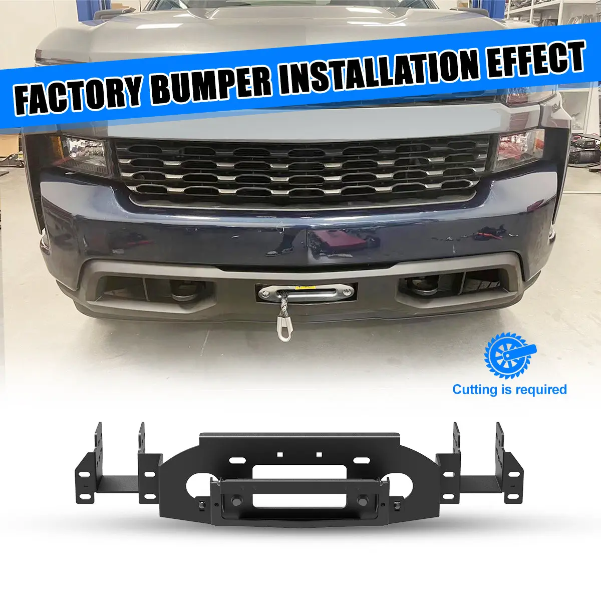 WOLFSTORM Q235A Steel Front Hidden Winch Plate, Automotive Exterior Towing Accessory, Compatible with 2019-2026 Chevy Silverado 1500 Pickup Trucks